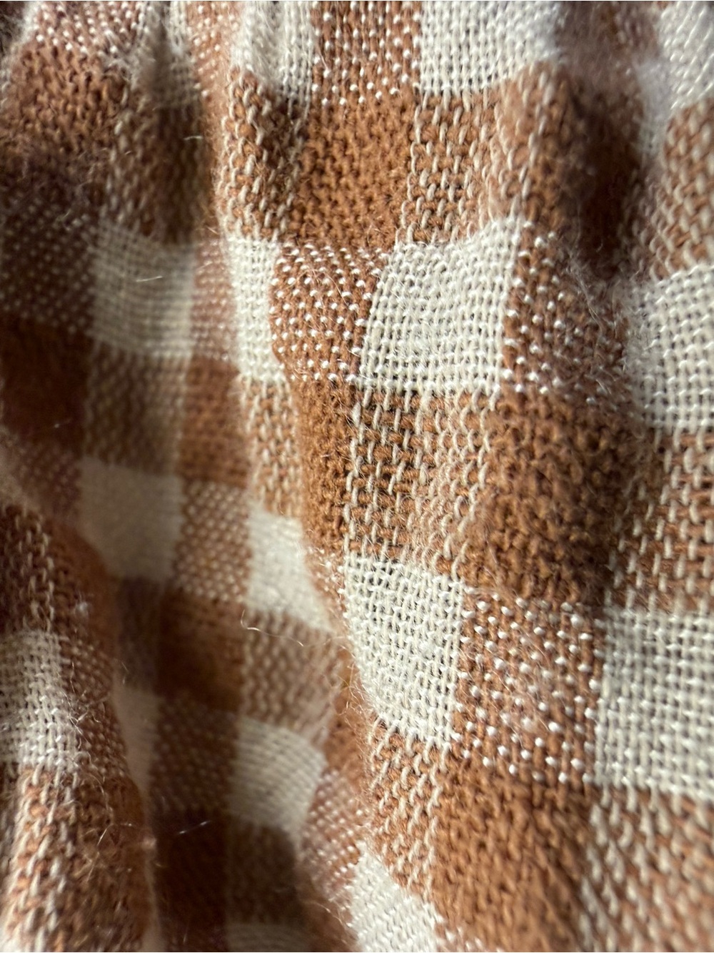 Moodie Brown Gingham Cropped Top with Puffed Sleeves and Elastic Waist, Size S - Picture 7 of 9